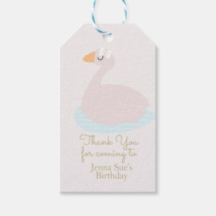 Cute Swan Pink Bow Girls Birthday Party Gift Tags