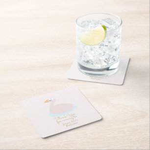 Cute Swan Pink Bow Girls Birthday Party Square Paper Coaster