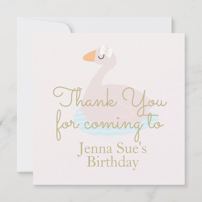 Cute Swan Pink Bow Girls Birthday Party Thank You (Front)