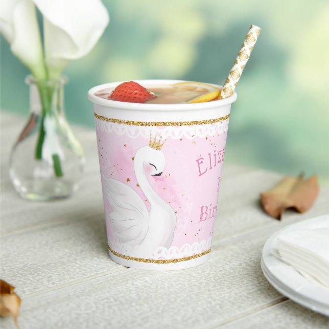 Cute Swan Princess Birthday Paper cup (Insitu)