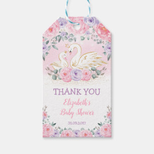 Cute Swan Princess Pink Purple Floral Baby Shower Gift Tags