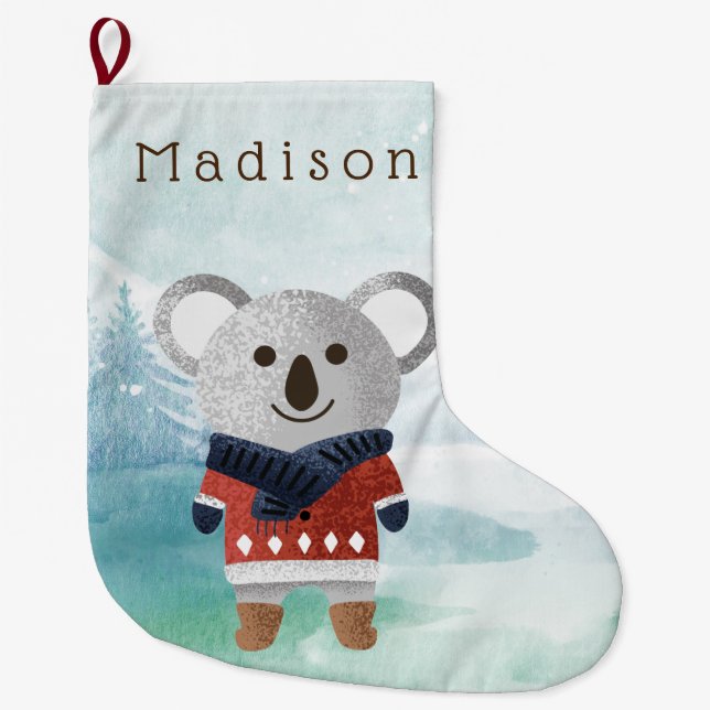 Cute Sweatered Koala Large Christmas Stocking (Front)