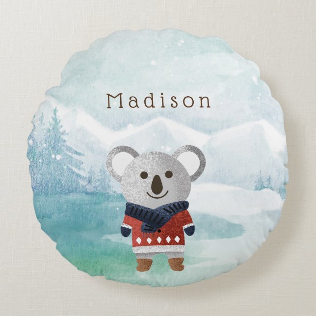 Cute Sweatered Koala Round Cushion (Front)