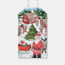 Cute Swedish Tomten Christmas Village Watercolor 