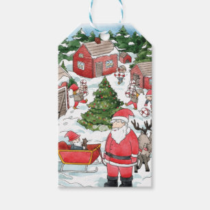 Cute Swedish Tomten Christmas Village Watercolor  Gift Tags