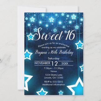 Cute Sweet 16 Custom Invitation With Star Lights