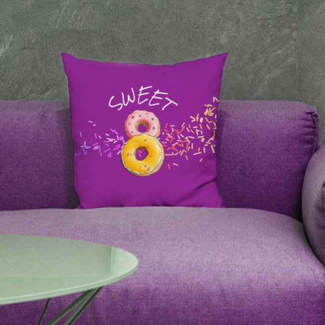 Cute Sweet 8 Purple Birthday Doughnut And Photo  Cushion (Creator Uploaded)
