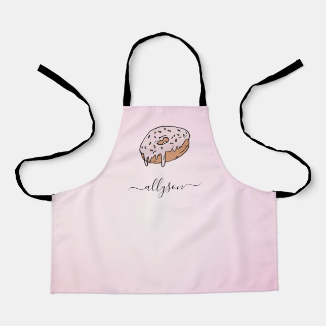 Cute & Sweet Adorable Doughnut Dessert Bakers Name Apron (Front)