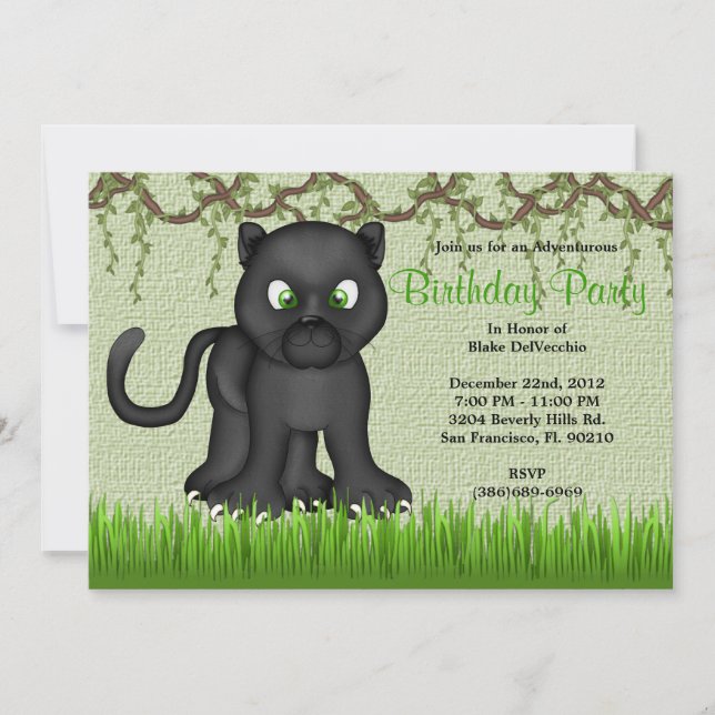 CUTE Sweet Baby Black Panther Jungle Birthday Invitation (Front)