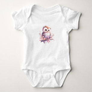 Cute Sweet Baby Owl Owlet with Flowers Bodysuit