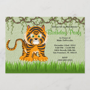 CUTE Sweet Baby Tiger Vines Jungle Birthday Invitation