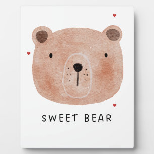 Cute Sweet Bear Throw Pillow   Minimalist Woodland Plaque