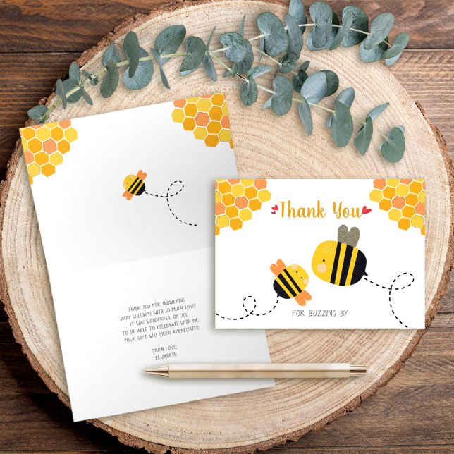 Cute Sweet Bee Baby Shower Thank You Buzzing By Card (Creator Uploaded)
