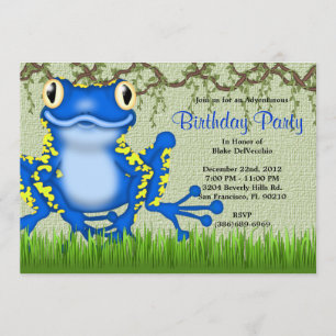 CUTE Sweet Blue Frog Jungle Birthday Invitation