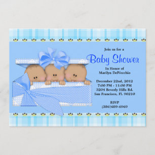 CUTE Sweet Blue Triplets Baby Shower Invitation
