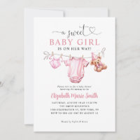 Cute Sweet Blush Pink Clothesline Baby Girl Shower