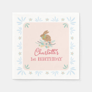 Cute Sweet Bunny Rabbit Animal 1st Birthday Party Napkin