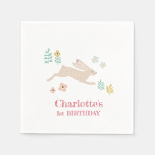 Cute Sweet Bunny Rabbit Animal 1st Birthday Party Napkin
