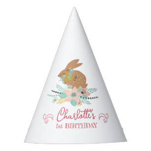 Cute Sweet Bunny Rabbit Animal 1st Birthday Party  Party Hat
