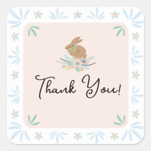 Cute Sweet Bunny Rabbit Animal 1st Birthday Party Square Sticker