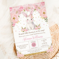 Cute Sweet Bunny Rabbit Pink Floral Baby Shower