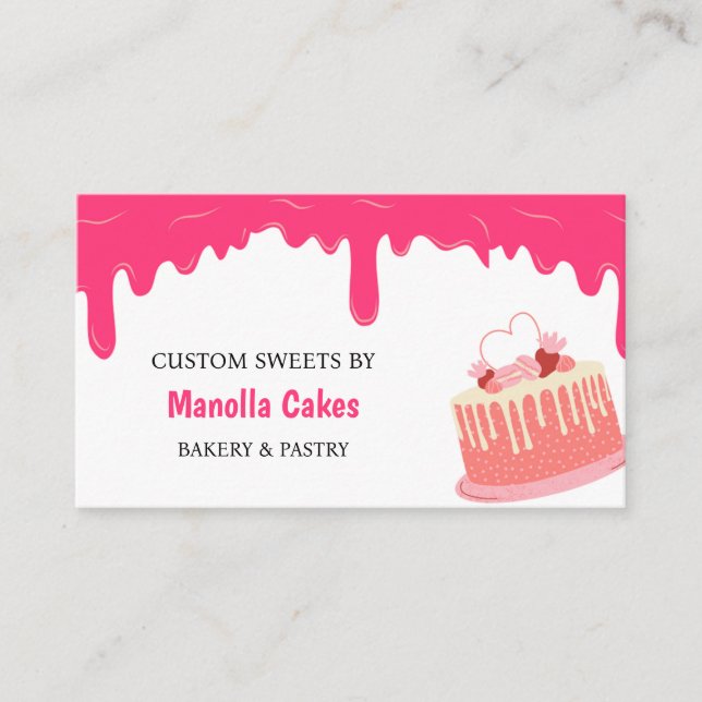Cute sweet cake pink drip pastry business card (Front)