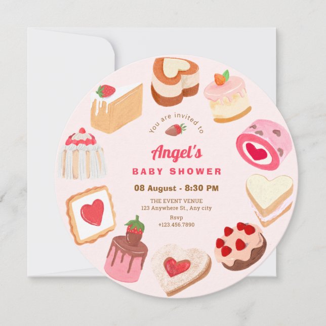 Cute sweet cakes baby shower invitation (Front)