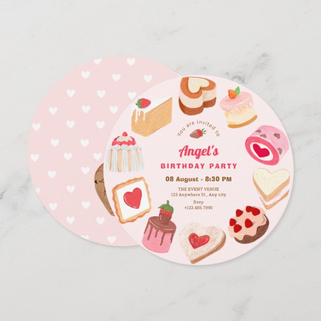 Cute sweet cakes birthday invitation (Front/Back)