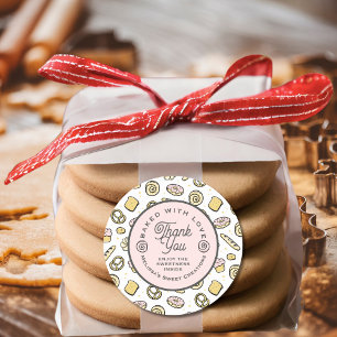 Cute Sweet Cakes Doughnuts Pattern Baked With Love Classic Round Sticker