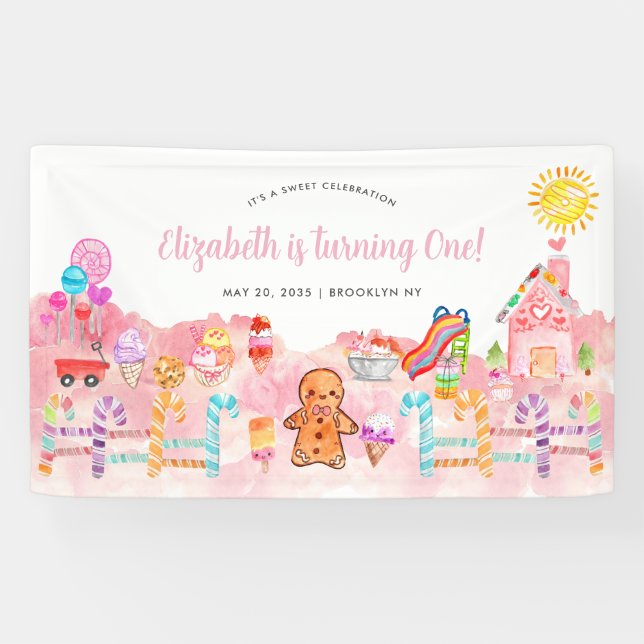 Cute Sweet Celebration Candyland Kids Birthday Banner (Horizontal)