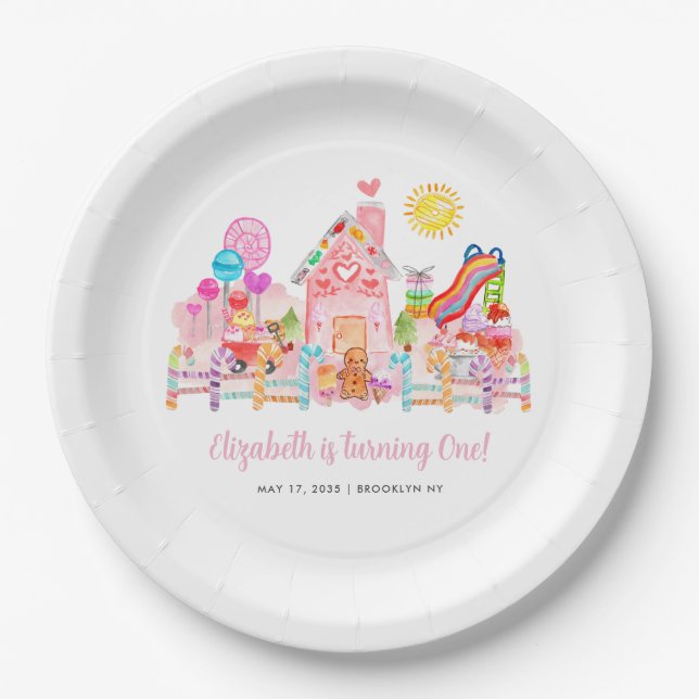 Cute Sweet Celebration Candyland Kids Birthday Paper Plate (Front)