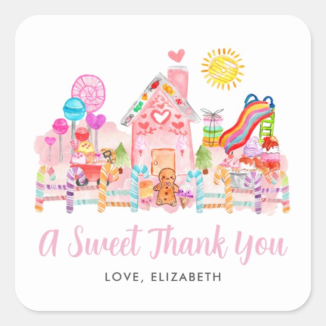 Cute Sweet Celebration Candyland Kids Birthday Square Sticker (Front)