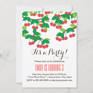 Cute Sweet Cherries Birthday Party Invitations