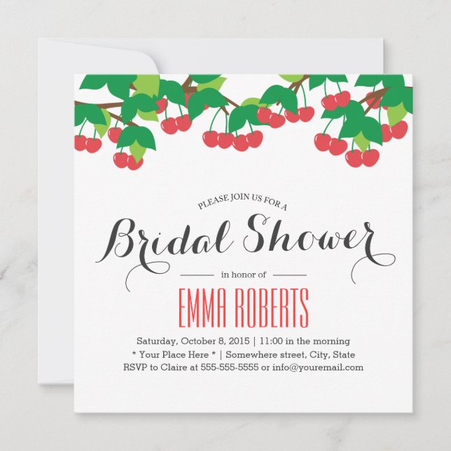 Cute Sweet Cherries Bridal Shower Invitations (Front)