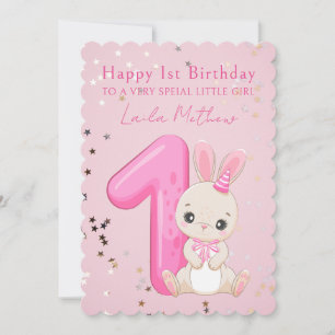 Cute Sweet Christmas 1st Birthday Photo pink Invitation