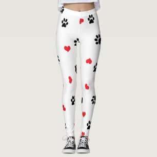 Cute sweet clear black paw red heart pattern leggings