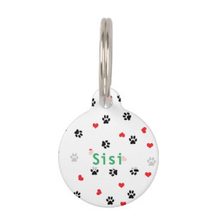 Cute sweet clear pet paw and red heart pattern pet tag