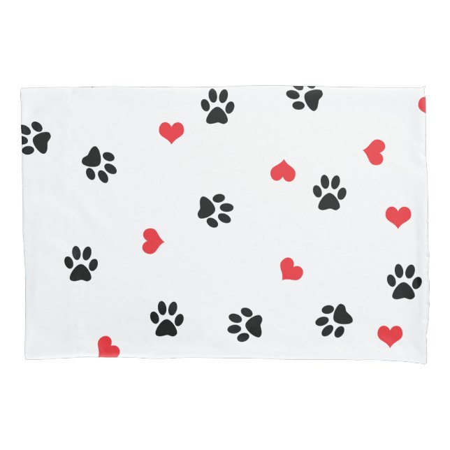 Cute sweet clear pet paw and red heart pattern pillowcase (Front)