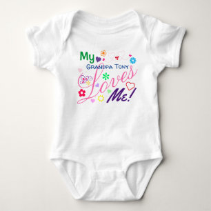 Cute Sweet Colorful Girly My Grandpa Loves Me Baby Bodysuit