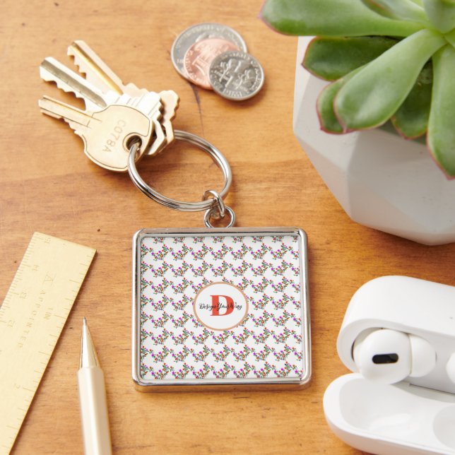 cute sweet colourful floral initial Monogram Gift  Key Ring (Desk)