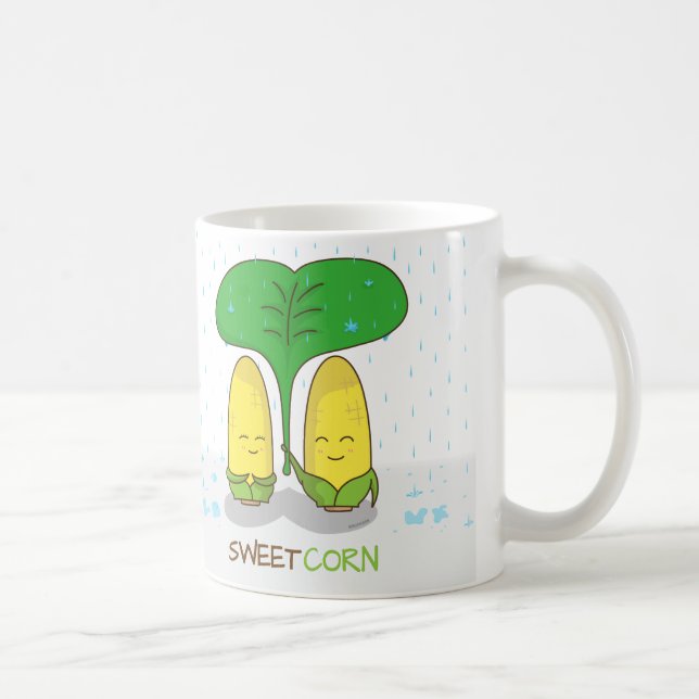 Cute Sweet Corn Couple Romantic Love In Rain Coffee Mug (Right)