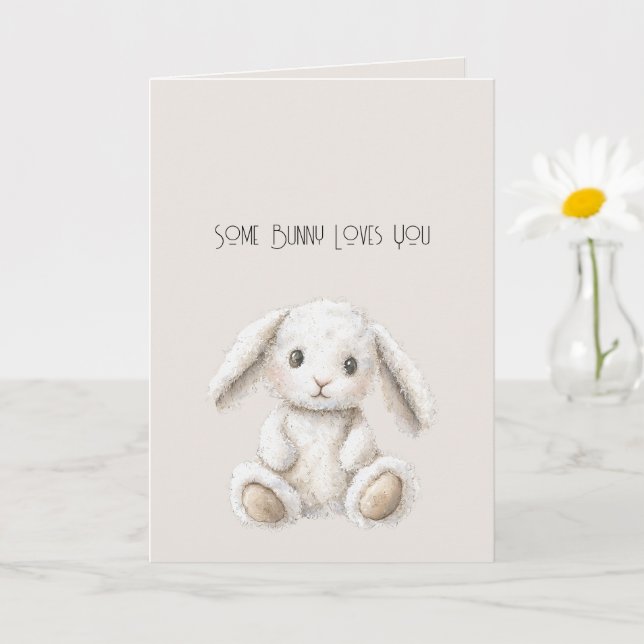 Cute Sweet Cream White Bunny Christmas Card (Small Plant)