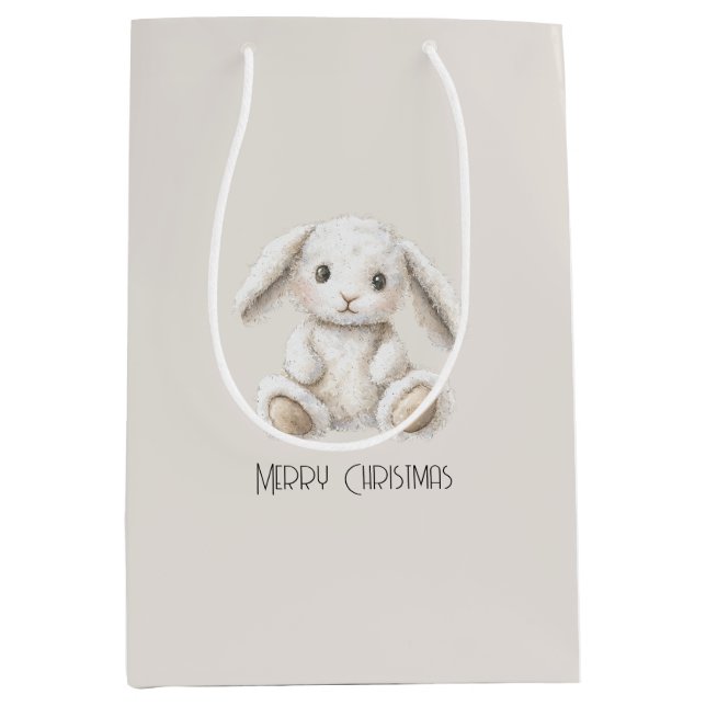 Cute Sweet Cream White Bunny Christmas Medium Gift Bag (Front)