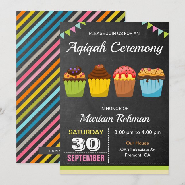 Cute Sweet Cupcake Aqeeqah | Aqiqah Ceremony Invitation (Front/Back)