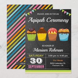 Cute Sweet Cupcake Aqeeqah   Aqiqah Ceremony Invitation