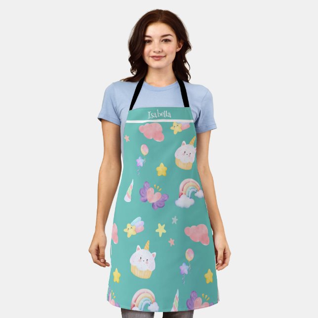 Cute sweet cupcake unicorn rainbow Pattern name Apron (Worn)