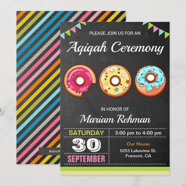 Cute Sweet Doughnut Aqeeqah | Aqiqah Ceremony Invitation (Front/Back)