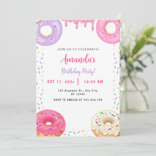 Cute Sweet Doughnut Birthday  Invitation