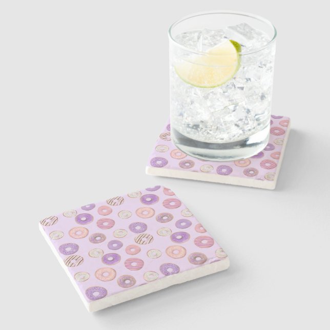 Cute sweet Doughnut solid pink background sprinkle Stone Coaster (Side)
