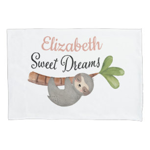 Cute Sweet Dream Girl Sloth Monogram Pillowcase